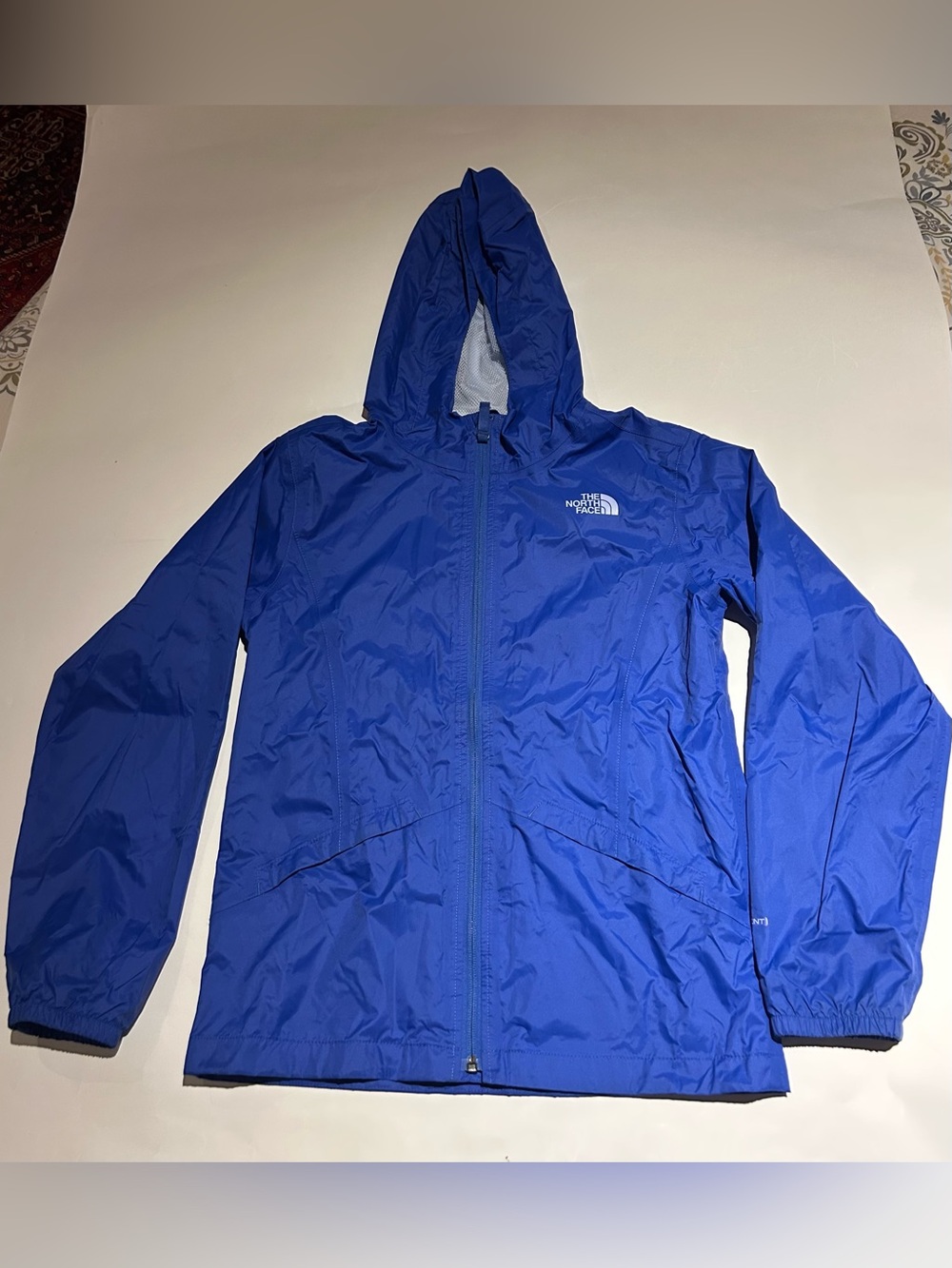 Girls “The North Face” Blue Hooded Rain Jacket